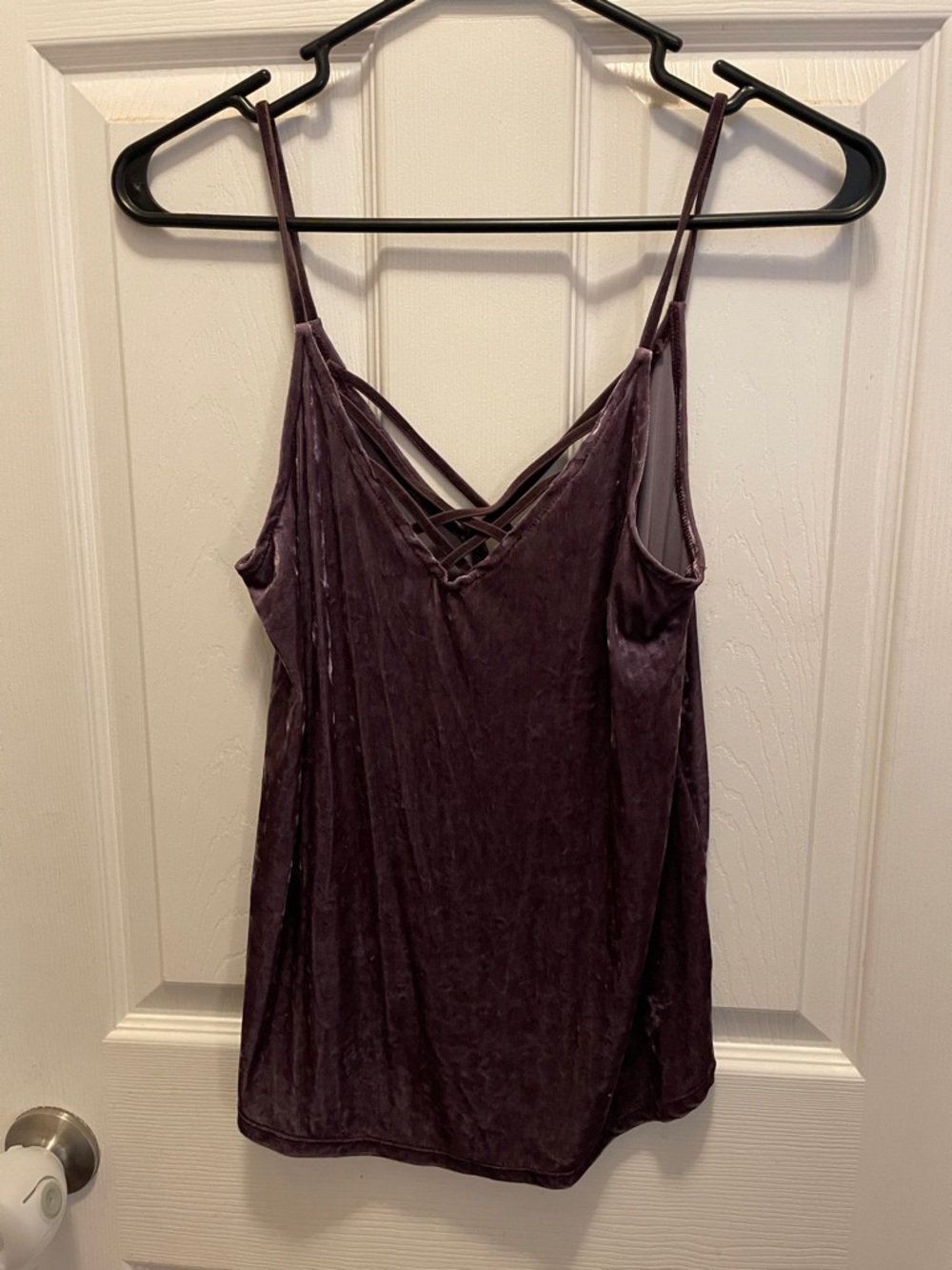 American Eagle Outfitters Velvet Crisscross Cami in Deep Plum
